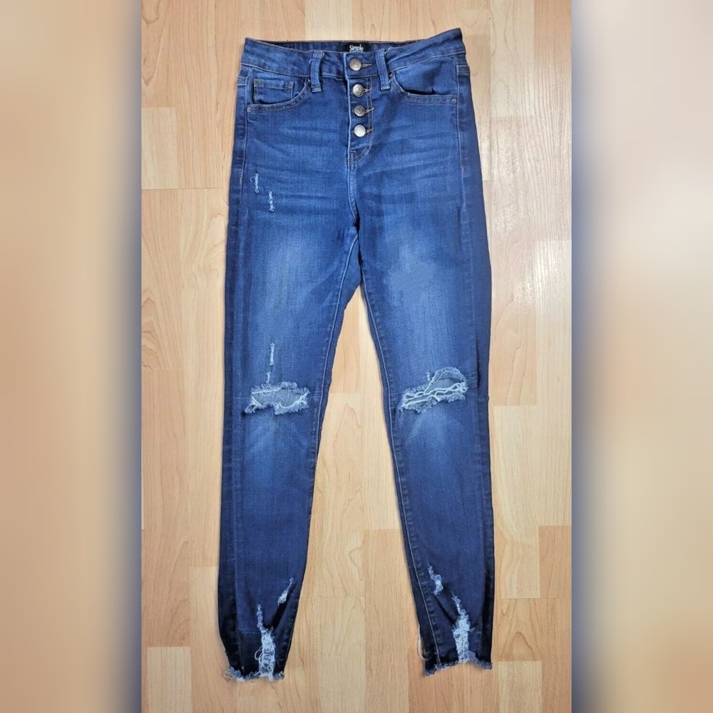Simple Society distressed button fly skinny jeans